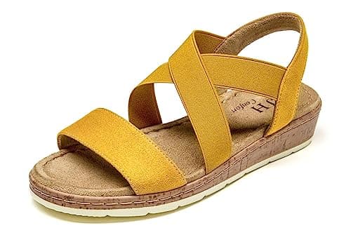 VJHComfort Women's Slip-On Elastic Ankle Strap Slingback Sandals