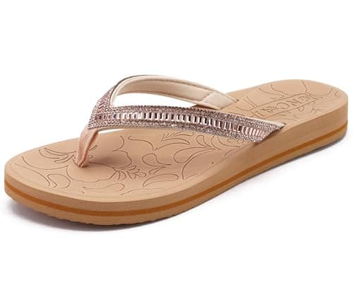 ONCAI Women's Rhinestone Flip Flops with Arch Support and Plantar Fasciitis Relief