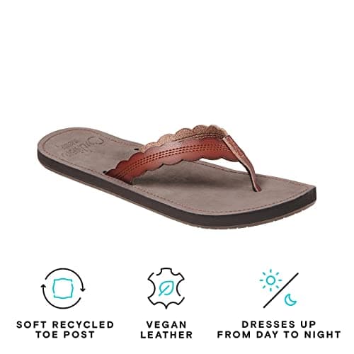 REEF Women's Scallop Flip Flop, Vegan Leather, Soft Cushion Footbed