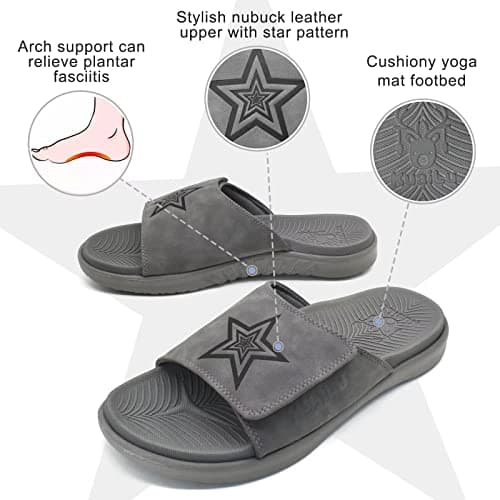 KuaiLu Mens Soft Cushion Arch Support Slides for Plantar Fasciitis Summer Slippers Size 7-15