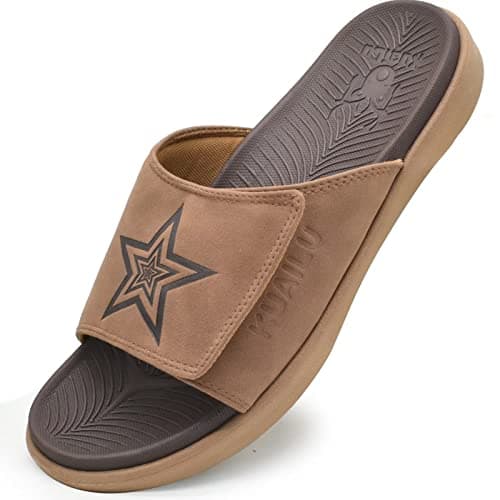 KuaiLu Mens Soft Cushion Arch Support Slides for Plantar Fasciitis Summer Slippers Size 7-15