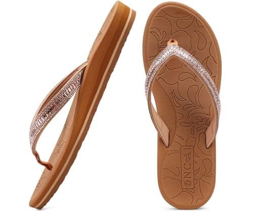 ONCAI Women's Rhinestone Flip Flops with Arch Support & Plantar Fasciitis Relief