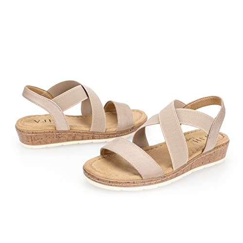 VJHComfort Women's Slip-On Elastic Ankle Strap Slingback Sandals