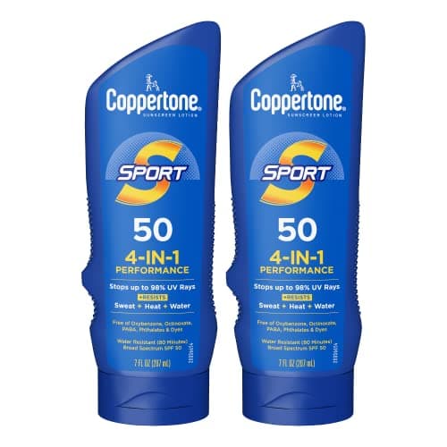 Coppertone SPORT Sunscreen SPF 50, Water Resistant, Bulk Pack, 2 x 7 Fl Oz Bottles