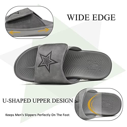 KuaiLu Mens Soft Cushion Arch Support Slides for Plantar Fasciitis Summer Slippers Size 7-15