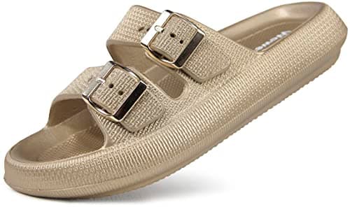 Weweya Adjustable Double Buckle Slides - EVA Flat Sandals for Men and Women