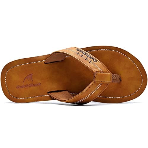 Quickshark Men's Arch Support Leather Thong Flip Flops Beach Slippers