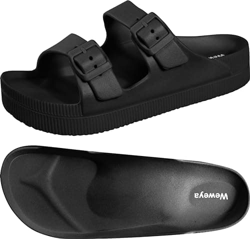 Weweya Women's Arch Support Platform Sandals with Adjustable Buckle