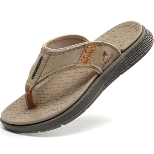 Quickshark Men's Arch Support Leather Thong Flip Flops Beach Slippers