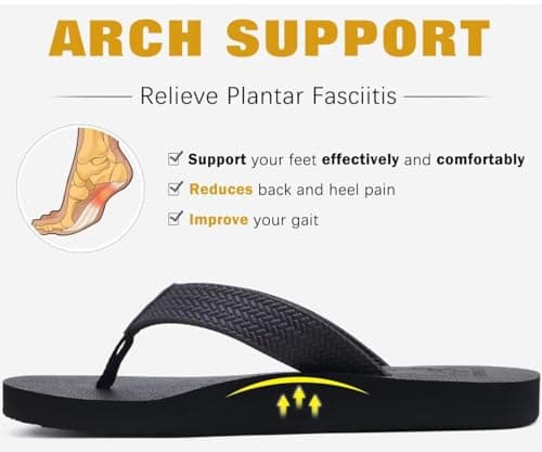 KuaiLu Men's Leather Arch Support Flip Flops for Summer Beach Pool Sprint