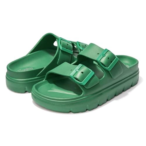 FUNKYMONKEY Women's Comfort Slides with Double Buckle Adjustment