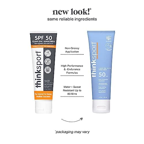 Thinksport Clear Zinc Oxide SPF 50, Reef Safe, Broad Spectrum Sunscreen, 3 Fl Oz