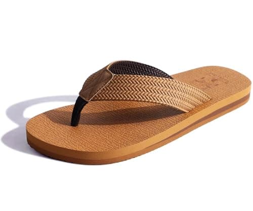 KuaiLu Men's Leather Arch Support Flip Flops for Summer Beach Pool Sprint