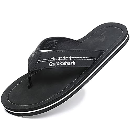 Quickshark Men's Arch Support Leather Thong Flip Flops Beach Slippers