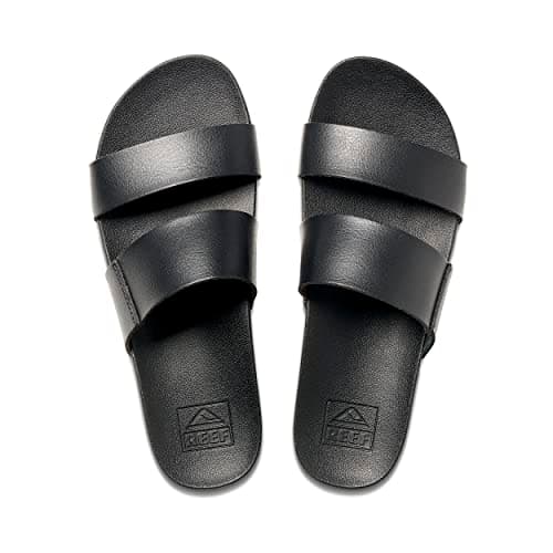Vegan Leather Slides with Cushion Bounce Footbed Sandals for Women