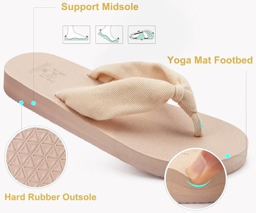 KuaiLu Comfortable Arch Support Flip Flops for Women Yoga and Beach Walking