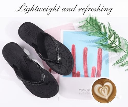 ONCAI Women's Rhinestone Flip Flops with Arch Support and Plantar Fasciitis Relief