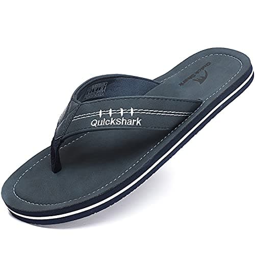 Quickshark Men's Arch Support Leather Thong Flip Flops Beach Slippers