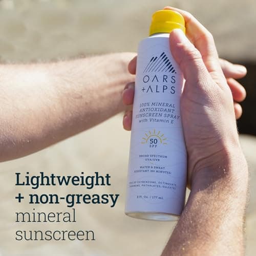 Oars + Alps SPF 50 Mineral Sunscreen Spray, Vitamin E & Antioxidants, Water & Sweat Resistant