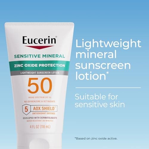 Eucerin Mineral Sunscreen Lotion SPF 50 for Sensitive Skin, Zinc Oxide Protection, 4 Fl Oz Tube