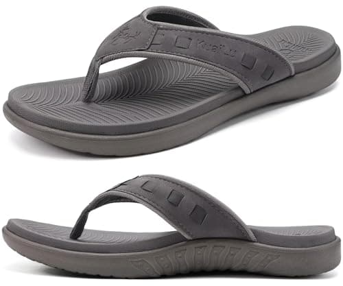 KuaiLu Mens Comfort Flip Flops with Arch Support for Plantar Fasciitis Outdoor Summer Beach