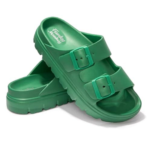 FUNKYMONKEY Women's Comfort Slides with Double Buckle Adjustment