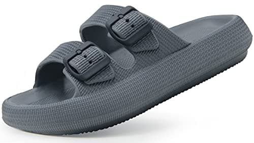 Weweya Adjustable Double Buckle Slides - EVA Flat Sandals for Men and Women