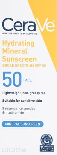 CeraVe Mineral Face Sunscreen SPF 50, Oil Free, Travel Size