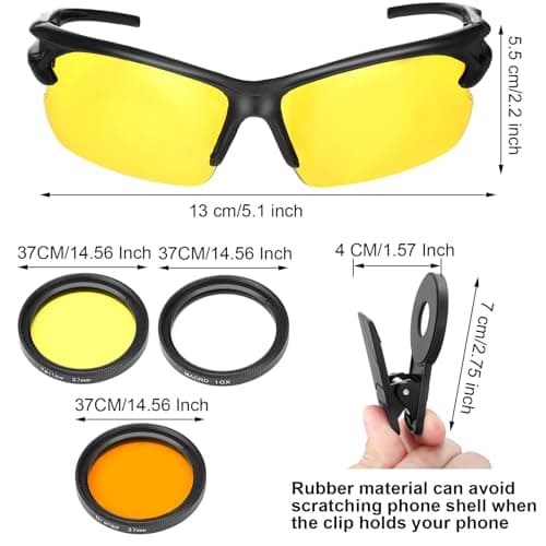 5 Pcs Coral Viewing Glasses with UV Filter Kit, 37mm Macro Lens, Yellow & Orange