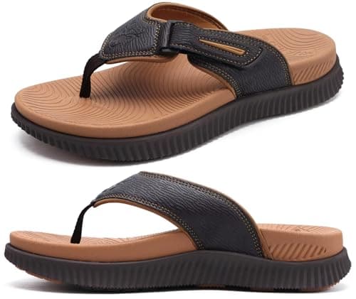 KuaiLu Men's Water Resistant Orthotic Flip Flops with Arch Support