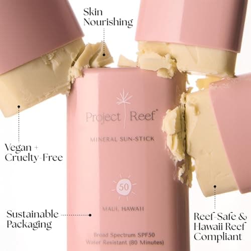 Vegan, Reef Safe SPF 50 Mineral Face Sunscreen Stick - No White Residue