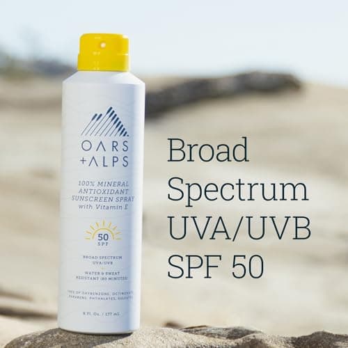 Oars + Alps SPF 50 Mineral Sunscreen Spray, Vitamin E & Antioxidants, Water & Sweat Resistant