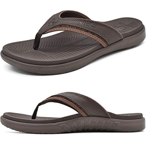 KuaiLu Mens Comfort Flip Flops with Arch Support for Plantar Fasciitis Outdoor Summer Beach