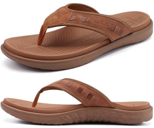 KuaiLu Mens Comfort Flip Flops with Arch Support for Plantar Fasciitis Outdoor Summer Beach