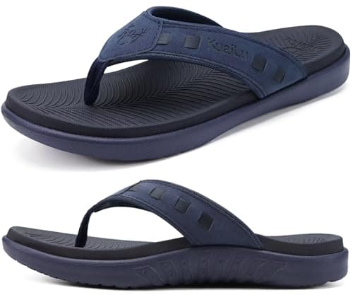 KuaiLu Mens Comfort Flip Flops with Arch Support for Plantar Fasciitis Outdoor Summer Beach