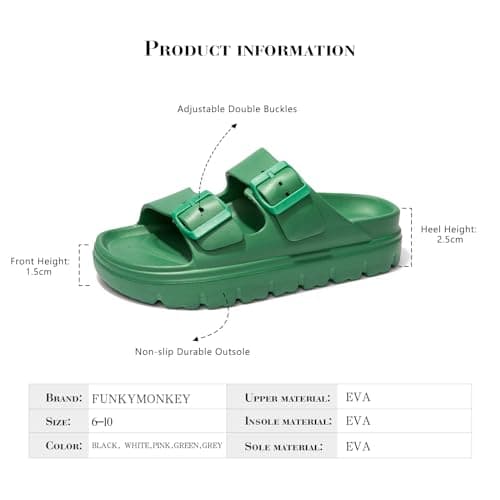 FUNKYMONKEY Women's Comfort Slides with Double Buckle Adjustment
