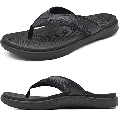 KuaiLu Mens Comfort Flip Flops with Arch Support for Plantar Fasciitis Outdoor Summer Beach