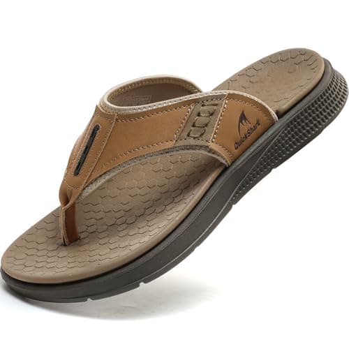 Quickshark Men's Arch Support Leather Thong Flip Flops Beach Slippers