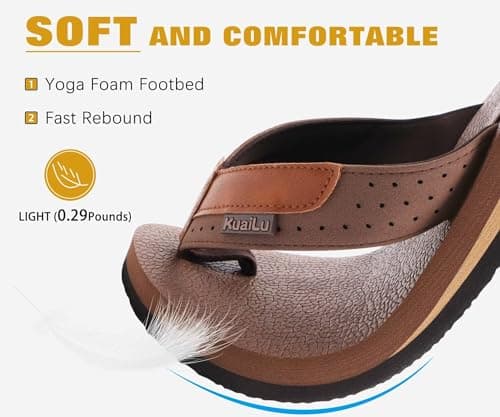 KuaiLu Men's Yoga Mat Leather Flip Flops with Arch Support