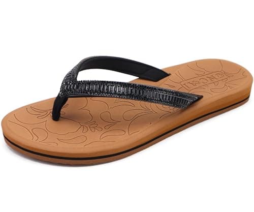 ONCAI Women's Rhinestone Flip Flops with Arch Support and Plantar Fasciitis Relief
