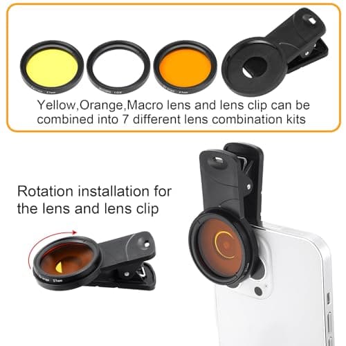 5 Pcs Coral Viewing Glasses with UV Filter Kit, 37mm Macro Lens, Yellow & Orange