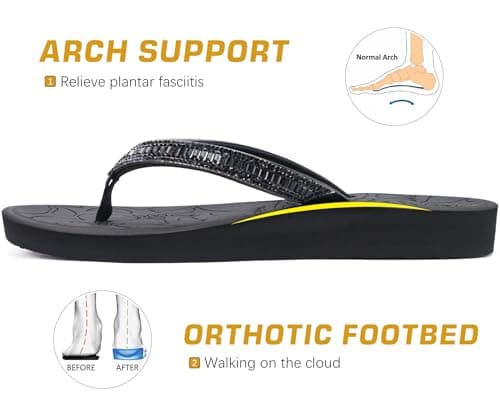 ONCAI Women's Rhinestone Flip Flops with Arch Support and Plantar Fasciitis Relief