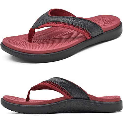 KuaiLu Mens Comfort Flip Flops with Arch Support for Plantar Fasciitis Outdoor Summer Beach
