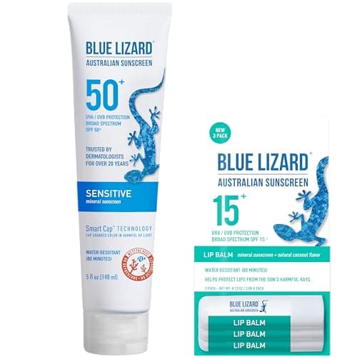 Blue Lizard Sensitive Mineral Sunscreen SPF 50 + 3-Pack Mineral Lip Balm SPF 15