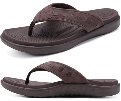KuaiLu Mens Comfort Flip Flops with Arch Support for Plantar Fasciitis Outdoor Summer Beach