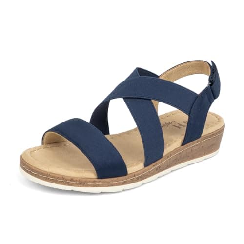 VJHComfort Women's Slip-On Elastic Ankle Strap Slingback Sandals