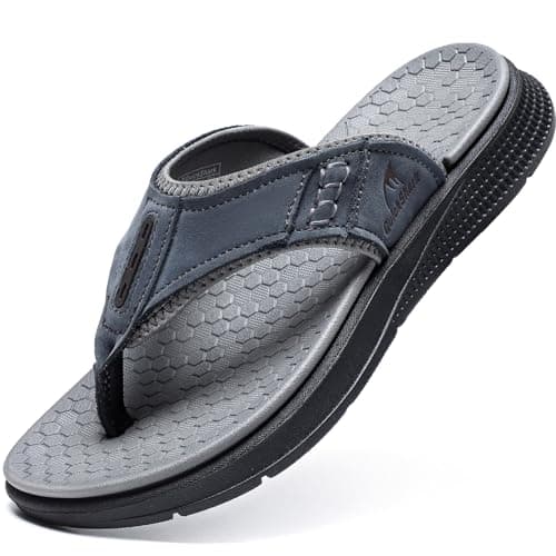 Quickshark Men's Arch Support Leather Thong Flip Flops Beach Slippers
