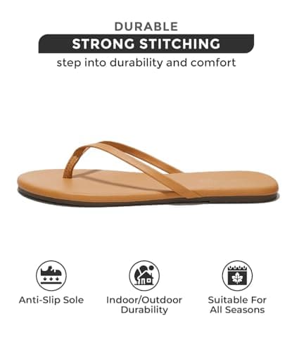 Foundations Women's Memory Foam Flip Flops - Vegan Leather Summer Slides