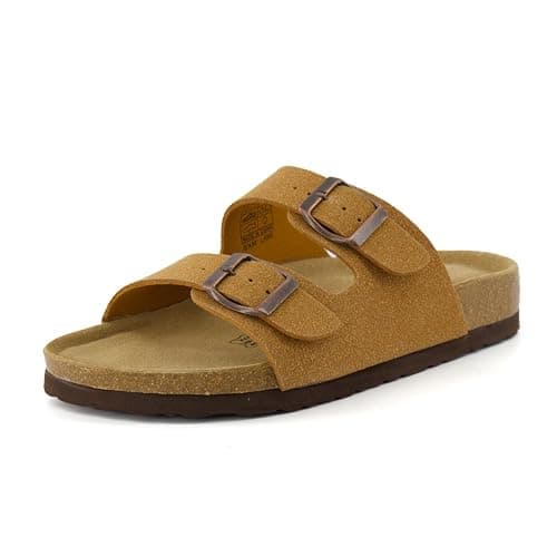 CUSHIONAIRE Lane Cork Footbed Sandals for Women – Comfortable Slip-OnSlides with Suede & Arch Support