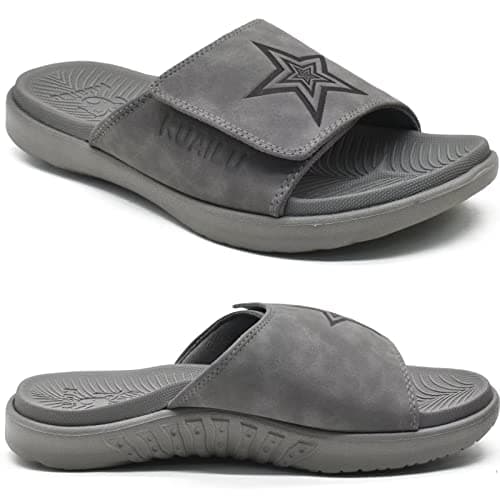 KuaiLu Mens Soft Cushion Arch Support Slides for Plantar Fasciitis Summer Slippers Size 7-15